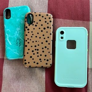 2 (left) iPhone XR Casely cases, 1 (right) iPhone XR Lifeproof & waterproof case